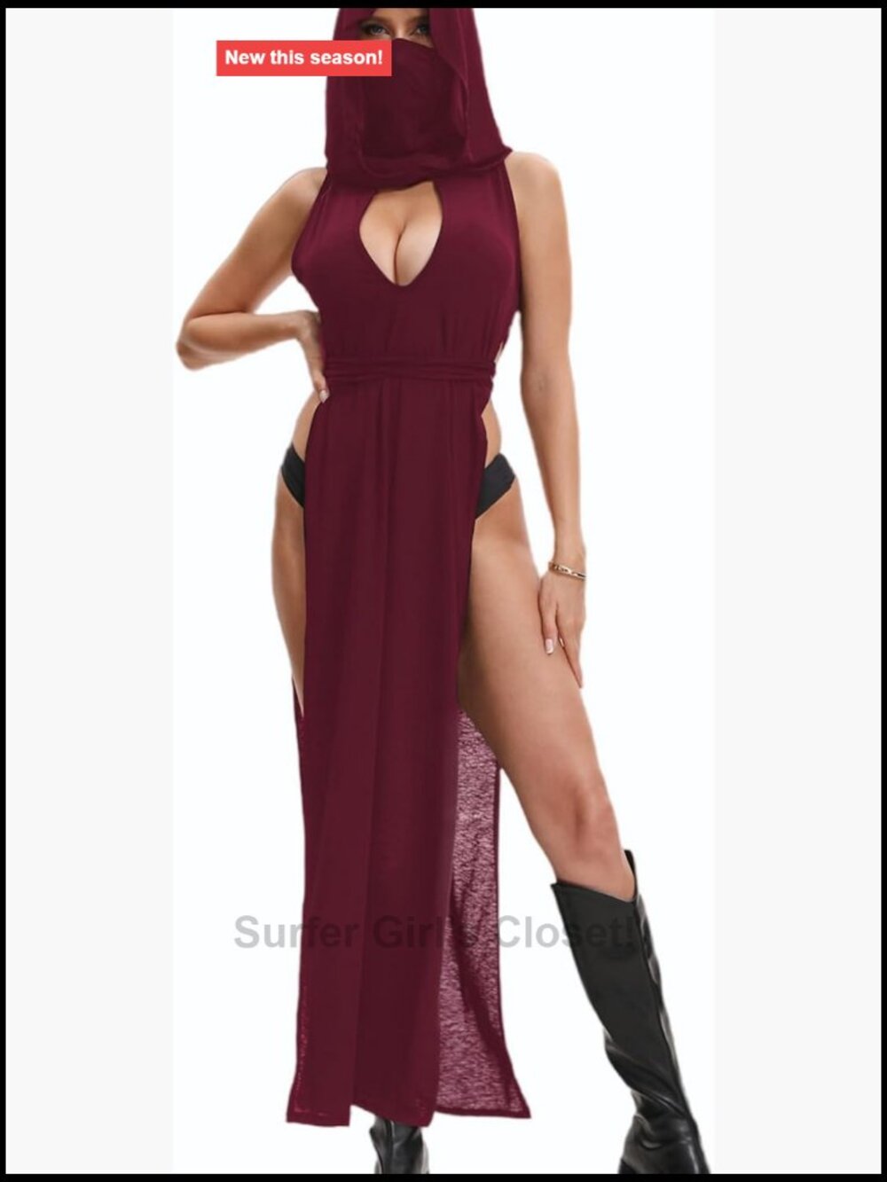 Sexy Goth Rave Dress Mesh Hooded Cutout High Slit Festival Club Wear